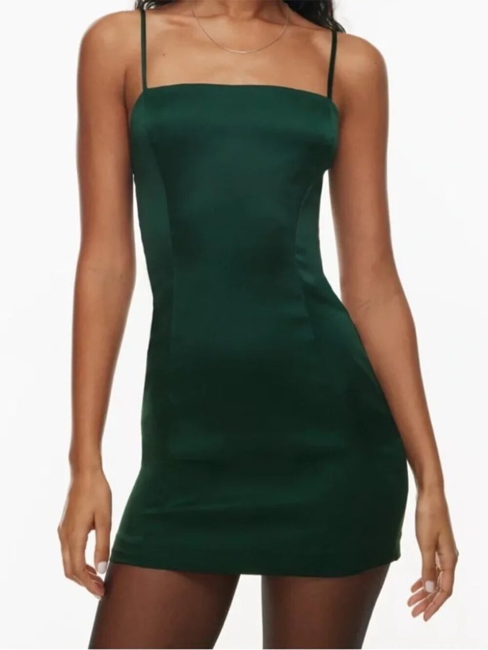 Aritzia Sunday Best Shimmer Satin Mini Dress Squareneck Dark Ivy Green Size 4